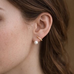 Boucles d'oreilles à clip en perles, sans perçage, minimalistes, délicates, élégantes, bijoux ethniques, argent sterling 925, plaqué or 14 carats, cadeau - Product Image 4