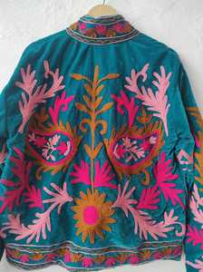 Hand Embroidered Canvas <b>Quilted</b> <b>Jacket</b> O-Neck Collar Floral <b>Pattern</b> Full Sleeve Eco-Friendly Winter Autumn Women's 100% Cotton - Product Image 3