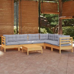 Ensemble de salon de jardin en pin gris massif avec tissu (100% polyester) - Product Image 1