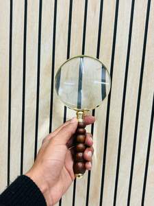 4'' Handheld Magnifying Glass with Beaded Wooden Handle & Brass Frame | Optical Glass <b>Reading</b> and Inspection <b>Magnifier</b> - Product Image 3