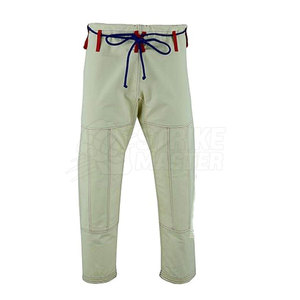 Tenue d'arts martiaux respirante blanche avec ceinture noire et pointe rouge, coutures renforcées, uniforme de BJJ - Product Image 5