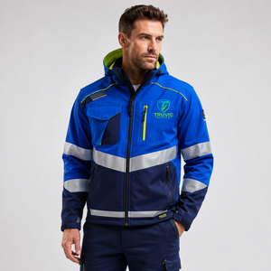 High Visibility Men's Reflective Safety <b>Jacket</b> Design Road Safety <b>Canvas</b> Letter Pattern Stand Collar Waterproof Safety <b>Jacket</b> - Product Image 1