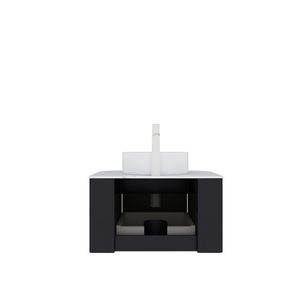 Mobile bagno moderno DINA da 24 pollici a parete con lavabo, bordi curvi e mobiletto a righe con cassetti - Lusso e funzionalità - Product Image 4