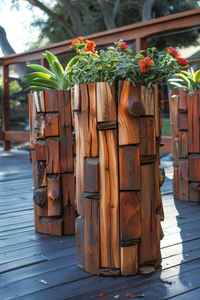 Jardinière en bois pour plantes d'extérieur - Grand pot rectangulaire en fibre de verre pour fournitures de jardinage - Product Image 5