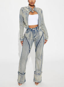 Chaqueta de Mujer Personalizada de Alta Calidad, Nuevo Diseño, al por Mayor, Transpirable, Ecológica, de Otoño Invierno, de Tela No Tejida, de Mezclilla y Algodón - Product Image 4