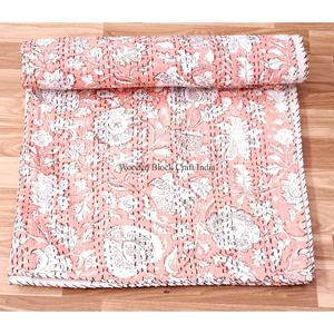 Colcha Kantha india hecha a mano, estampada, reversible, vintage, ecológica, para todas las estaciones, tamaño doble, 100% algodón orgánico. - Product Image 5