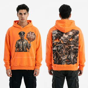 Sudadera con Capucha Azul Marino Tie-Dye Personalizada para Hombre, con Gráfico de Astrónomo Zombi y Telescopio, Estilo Vintage Lavado, Ropa Urbana, Tops con Capucha - Product Image 2