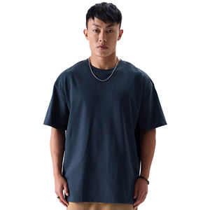 <b>mens</b> dark navy <b>blue</b> plain solid blank relaxed oversized fit short sleeve tshirt crewneck basic tee top - Product Image 4