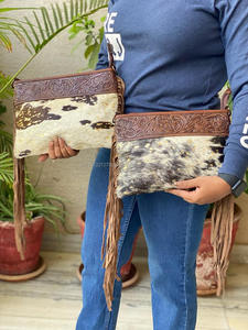 Elegante bolso hecho a mano con flecos de cuero para ocultar el pelo, piel metálica, cuero y diseño cruzado occidental para mujer - Product Image 3