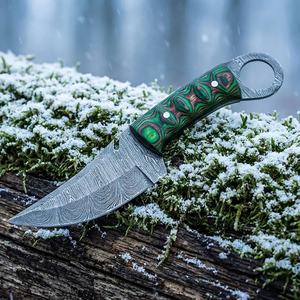 Cuchillo de caza y desollado de acero de Damasco hecho a mano, mango de madera Pakka, hoja recta, grado industrial, fijo, para camping al aire libre, OEM - Product Image 3