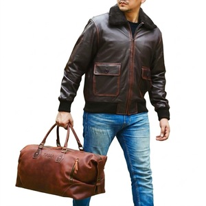 Chaqueta Bomber de Lona y Cuero Genuino para Hombre, Forro de Piel Sintética, Cierre de Cremallera Frontal, Resistente al Viento, Estilo Motero, Personalizable - Product Image 6