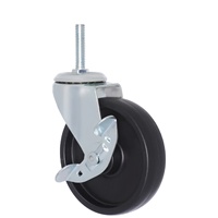 Roue pivotante de 4 pouces en polypropylène et acier avec tige filetée 3/8" x 38 mm et frein pour chariot