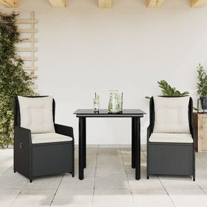 Set da Pranzo da Giardino in Rattan Nero per 2 Persone, Resistente alle Intemperie, Design Contemporaneo - Product Image 1