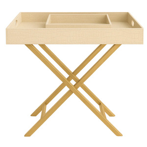 Plateau pliable en cuir PU avec support métallique, plateau de service vert en cuir, table de rangement pliable en cuir avec support en X - Product Image 5