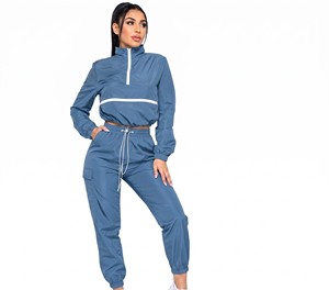 Conjunto Deportivo para Mujer, Chaqueta Corta con Cierre de Cordón, Pantalones Deportivos con Cintura Elástica, Transpirables, de Secado Rápido, Poliéster/Nailon - Product Image 1