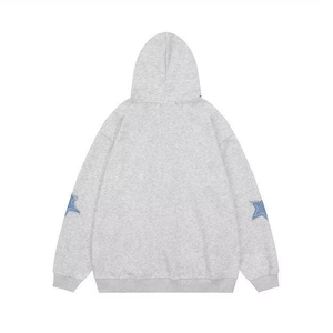 Custom Star Patch Zip Up Hoodie <b>Men's</b> 100% Cotton Breathable Fit Embroidered Star Pattern Hoodie Street Fashion <b>Jacket</b> - Product Image 5