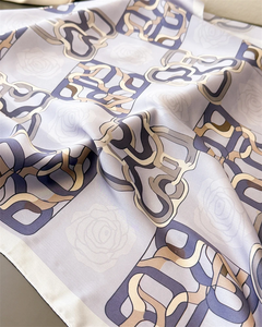 Luxury Satin Silk Square Scarf for Women Chain Print Shawl Headscarf Silk Feeling Muslim Hijab Bag Ribbon for office and Trip - Product Image 5