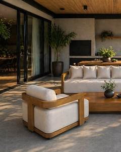 Luxury Modern Teak Wood <b>Outdoor</b> <b>Sofa</b> Set Minimalist Patio Lounge Furniture for Villa Resort Hotel Indonesia - Product Image 3