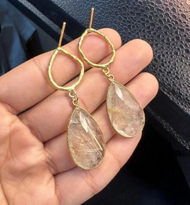 Natural Golden Rutile Brass Gold Plated <b>Earrings</b>, Handmade Brass Jewelry <b>Earrings</b>, Fashion Jewelry Fashion <b>Earrings</b> - Product Image 2