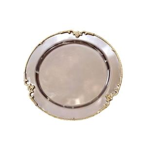 Plat de service antique en étain avec bordure gravée, assiettes en laiton pour servir les aliments, plat de présentation, motifs personnalisables - Product Image 2