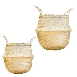 Cestas Decorativas Hechas a Mano de Hierba Marina para Cubrir Macetas y Decorar, Cesta Plegable Rústica para Decoración del Hogar - Product Image 1