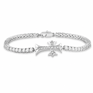 925 Sterling <b>Silver</b> Cross Tennis <b>Bracelet</b> Cubic Zirconia White Gold Plated Religious <b>Charm</b> <b>Bracelet</b> for Women - Product Image 2