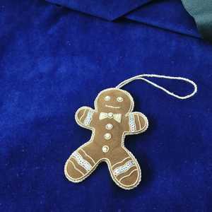 Handmade Embroidered Velvet Gingerbread Man Hanging <b>Ornament</b> Traditional Textile Eco-Friendly High Quality <b>Small</b> Christmas - Product Image 3