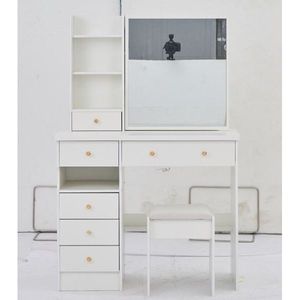 37\" Extra Large Left Drawer Desktop Vanity Table <b>Cushioned</b> <b>Stool</b> Right Sliding Mirror Multi-Layer High Capacity Makeup Vanities - Product Image 5