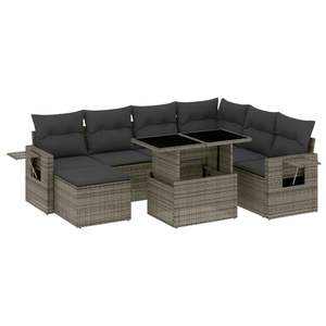 Conjunto de Sofá de Jardín de Ratán PE Gris con Acero con Recubrimiento en Polvo y Vidrio Templado, Muebles de Exterior Premium - Product Image 2