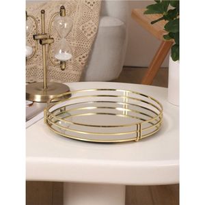 Modern Round <b>Mirrored</b> Tray <b>Gold</b> Metal Decorative Vanity Trays Cosmetic Perfume Organizer For Bathroom Dresser Coffee Table Decor - Product Image 5