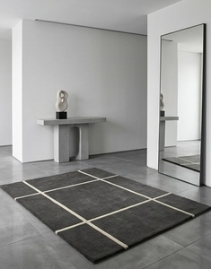 Tapis géométrique moderne en laine tuftée, moquette douce tuftée à la main avec motif quadrillé, poils moyens et envers en coton pour salon - Product Image 1