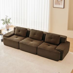Divano Sezionale Moderno Modulare in Tessuto Corduroy 117, Oversize a 3 Posti con Seduta Profonda e Bordatura Perla per Soggiorno - Product Image 3