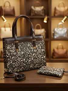 Bolso Tote Elegante con Estampado Floral, Asas de Cuero Vegano y Monedero - Product Image 3