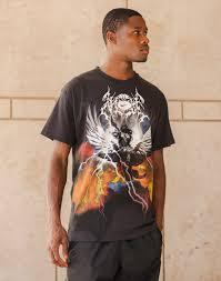 T-shirt en coton épais de haute qualité 2026 pour homme, style streetwear, noir, avec imprimé graphique Pégase et éclair. - Product Image 3