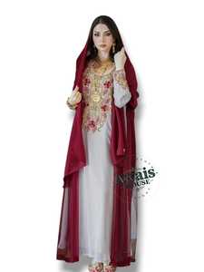 Abaya Awais House pour femmes adultes, marron, faite à la main, brodée, en coton respirant, coupe ample, col haut, manches longues, longueur au sol - Product Image 1