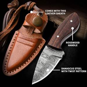มีดดาบเหล็กดามัสกัสขนาด 4.5 นิ้ว พร้อมปลอก มีดใบตายแบบฟูลแทง รับผลิตแบบ OEM ด้ามไม้โรสวูดเกรดอุตสาหกรรม สำหรับผู้ชาย พกพาได้ทุกวัน ใช้สำหรับตั้งแคมป์ - Product Image 3
