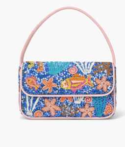 Sac à bandoulière trapèze perlé fait main pour femme, motif poisson océanique, sac à main classique et tendance, broderie de luxe en coton de haute qualité - Product Image 2