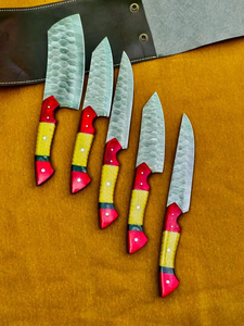 Juego de Cuchillos de Cocina de Damasco Forjados a Mano con Mangos de Resina, Utensilios de Cocina Premium, Proveedor Mayorista de Marca Privada - Product Image 4