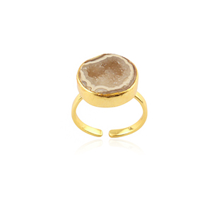 Natural Druzy Agate 18k Gold Plated Raw Gemstone Statement Fashion <b>Ring</b> Trendy Wholesale Unique Best Comfortable Modern Jewelry - Product Image 2