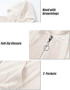 Sudadera con capucha y cremallera frontal de terciopelo transpirable, elegante, ecológica, personalizada, lisa, para mujer, talla grande, con cremallera en la cintura - Product Image 6