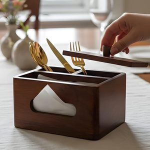 Support de Couverts et Serviettes Portable en Bois Moderne et Durable, Organisateur de Cuisine à 5 Niveaux avec Boîte à Mouchoirs, Support à Couteaux et Support à Cuillères - Product Image 1