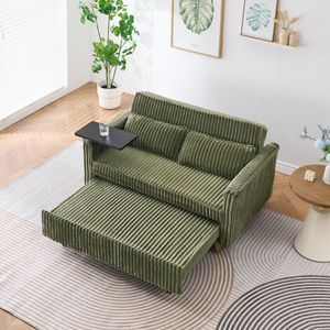 Divano Letto Verde in Velluto a Coste con Doppia Funzione Estraibile e Pieghevole, Tavolino Mobile e Porte USB per Uso Domestico e Ufficio - Product Image 2