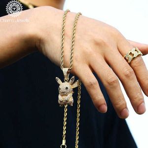 Charm_Jewells Colgante de Pikachu de Plata 925 con Moissanita, Corte Brillante Redondo, Engaste de Bisel, Chapado en Oro, Temática Hiphop, Regalo Unisex - Product Image 3