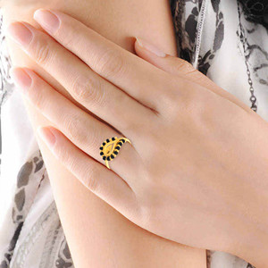 Luxury Gold Plated <b>Black</b> Enamel Teardrop Leaf Design <b>Ring</b> for Women Adjustable Statement Fashion <b>Ring</b> Daily Wear Jewelry - Product Image 2