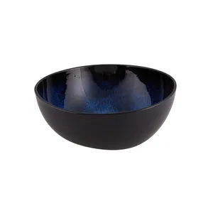Luxury Handmade Decorative Bowl with Premium Silver Electroplated Mirror FinishCeramic Soup Bowl Round Black Exterior Blue - Product Image 1