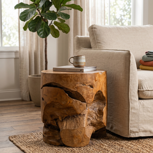 Tabouret cylindrique en racine de teck ARTERRA Premium pour entrepôts, hôtels, appartements, espaces de vie, design rustique - Product Image 3