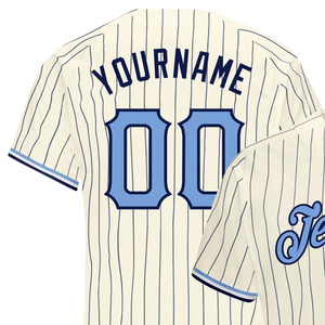 Men Neutral Navy Pinstripe Light Blue Navy Baseball Jersey Button Front Team Shirt Performance <b>Athletic</b> Practice Game Uniform - Product Image 3