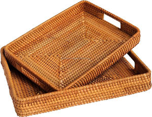 Plateau de service en rotin rond abordable haut de gamme Se pour les cadeaux de fête, la table à manger et les accessoires de cuisine - Product Image 1