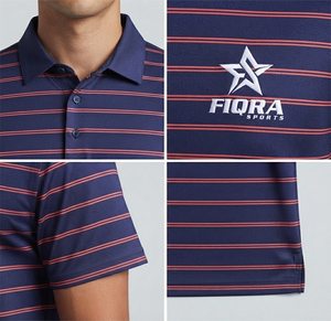 Polo a rayas para hombre, manga corta, informal, de algodón, con logo personalizado, venta al por mayor, esencial para golf, deportes, gimnasio, trabajo y ropa de calle. - Product Image 2