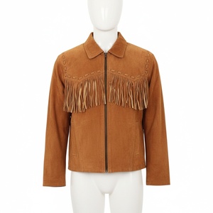 แจ็คเก็ตหนังแท้สไตล์คาวบอยสีน้ำตาลคลาสสิก แต่งขอบด้วยพู่หนัง ตกแต่งด้วยการเย็บแบบละเอียด ปกเสื้อแบบลา펠  มีจำหน่ายแล้ว - Product Image 6